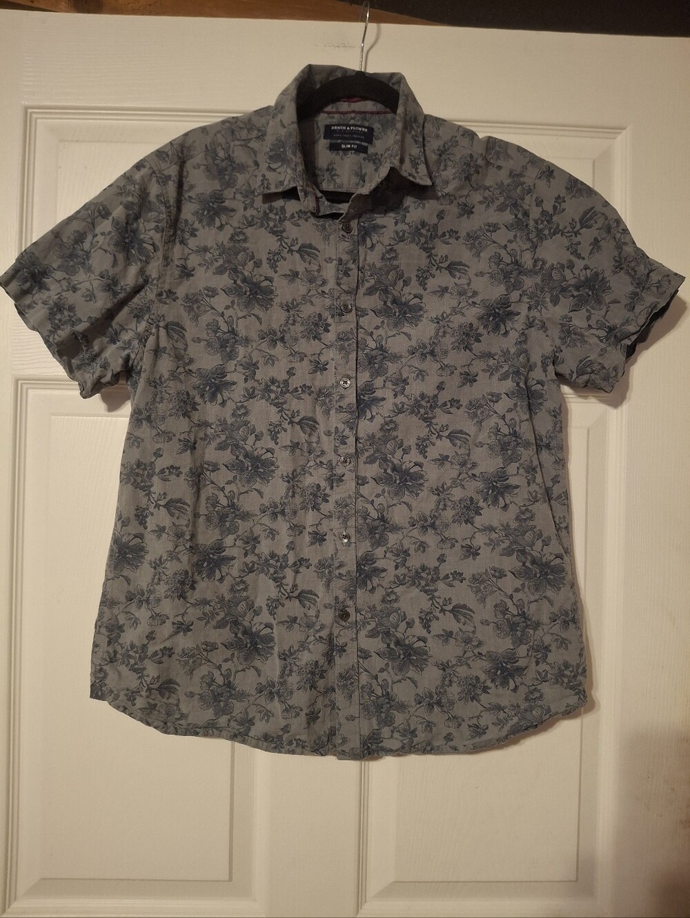 Denim & Flower Short-Sleeve Floral Button-Up Shirt - Gray & Blue